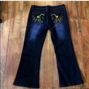 Like New, WCKD Stylish Blue Jeans with Gold Embroidery